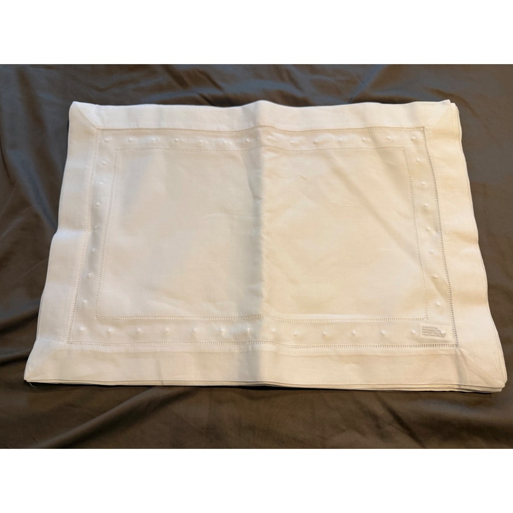White Linen Cotton Hemstitch Swiss Dot Napkins Set of 12 country minimalist